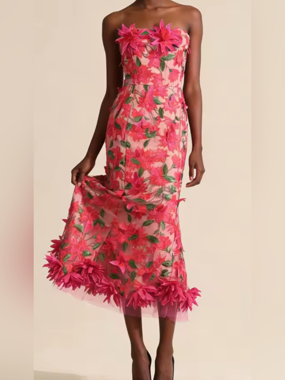NEE $398 Peony Garden Dress Pink Floral Appliqué Dress - Picture 4 of 7